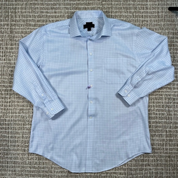 Jos. A. Bank Sky Blue Button down Checkered Dress Shirt Sz XL - Picture 1 of 6
